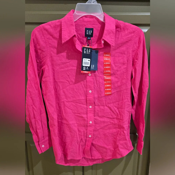 NWT Gap pink linen button down long sleeve shirt - Picture 1 of 5